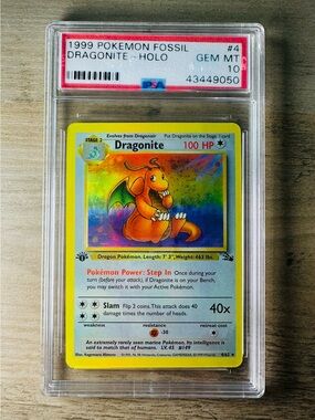 Dragonite Holo 1999 Pokémon Fossil 1st Edition #4 Gem Mint 10 Novelty Card Proxy